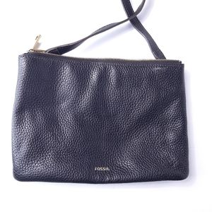 FOSSIL Black Pebbled Leather Crossbody Messenger